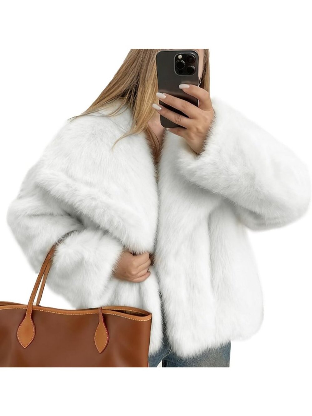 Cozy Fluffy Faux Fur Coat for Women | Long Sleeve Cropped Jacket, Winter